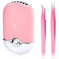 thumbnail image 1 of USB Air Conditioning Blower Handheld Eyelash Fan Dryer Rechargeable Eyelashes Dryer Fan Mini Portable Fans with 2 Pieces Straight and Curved Tweezers for Eyelash Extensions Girls Women (Pink), 1 of 7
