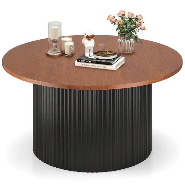 Costway Table Basse Ronde 32 Pouces Table à Thé avec Cadre en Bois Massif Table d'Appoint pour la Maison Table Cocktail