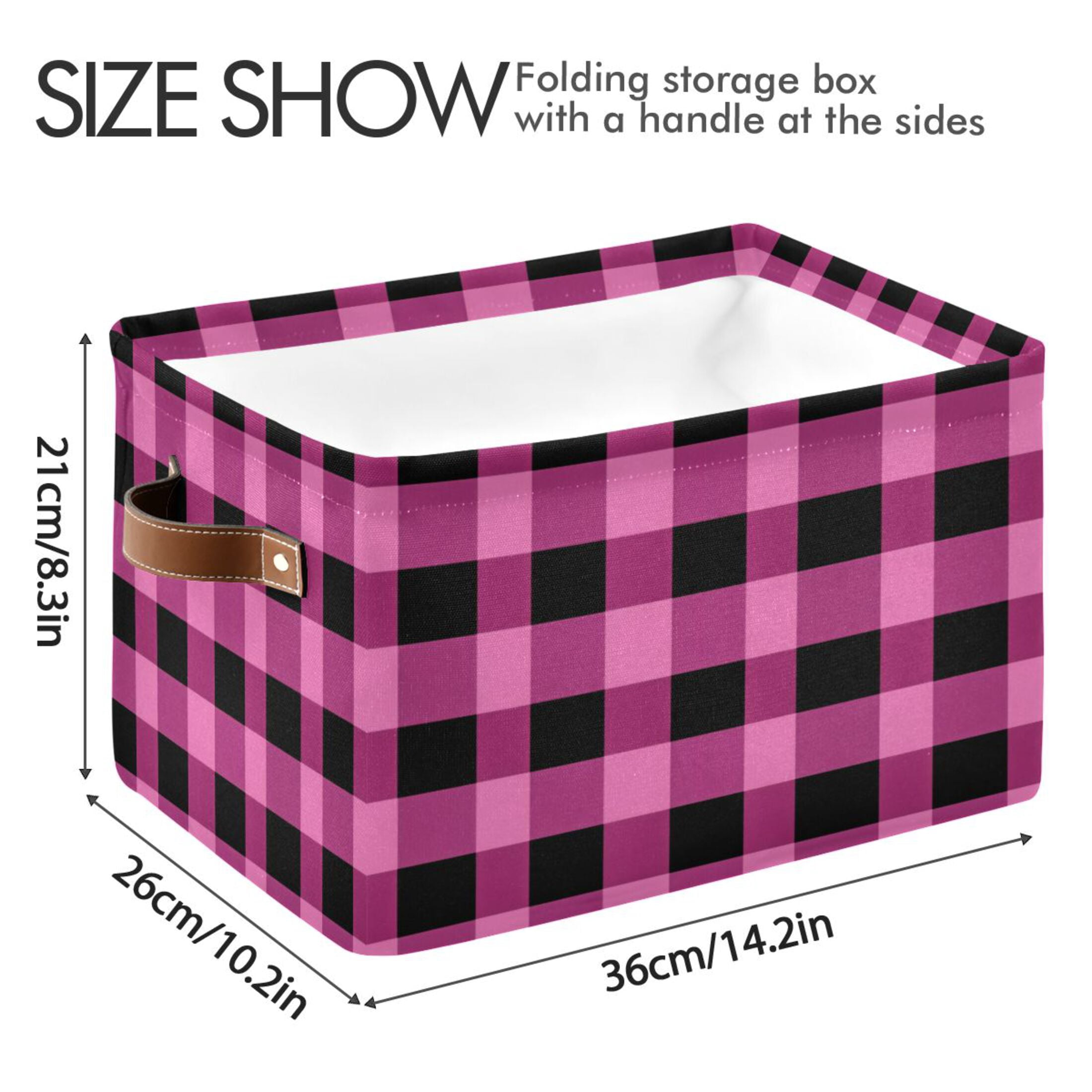 Pink and Black Check Foldable Storage Basket,Canvas Fabric Foldable Storage Bins with Handles Open Home Storage Bins Boxes for Toy Book Shelf Closet Baskets