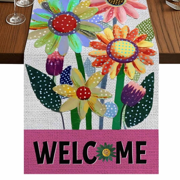 Table Runners 72 Inches Long Dress Scarves, Spring Daisy Farmhouse Kitchen/Dining Table Runner, Coffee Tablerunners, Pink Modern Abstract Art Dots Floral 14x72 Inch