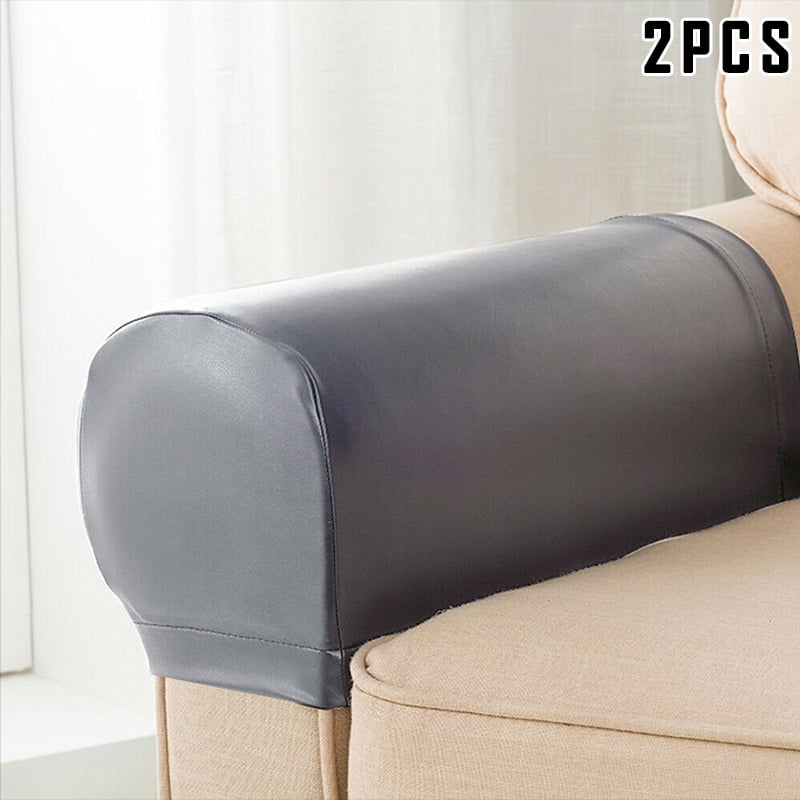 2 Pcs PU Leather Sofa Armrest Covers Protectors Stretch Waterproof for Couch Chair Arm(Gray
