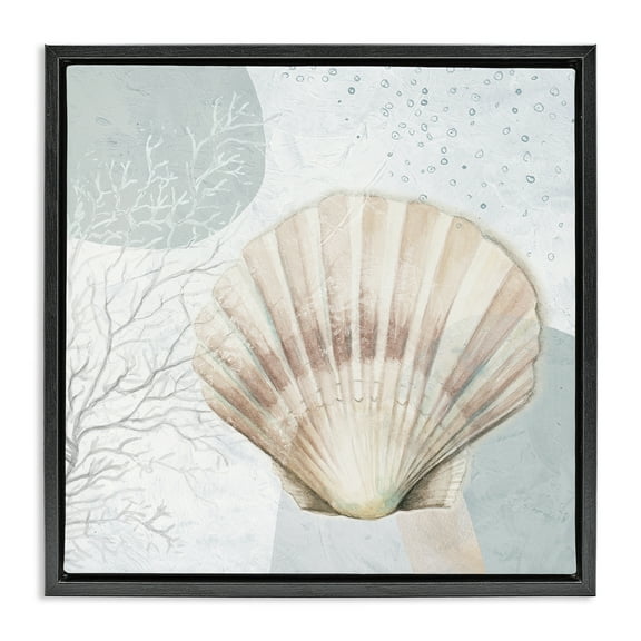 Stupell Industries Seashell Circle Pattern Coastal Painting Black Floater Framed Canvas Art Print Wall Art, 18 x 18