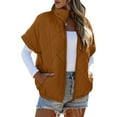 thumbnail image 3 of Quilted Jackets for Women Casual Short Sleeve Zip Up Warm Vests Caramel Color XXL, 3 of 10