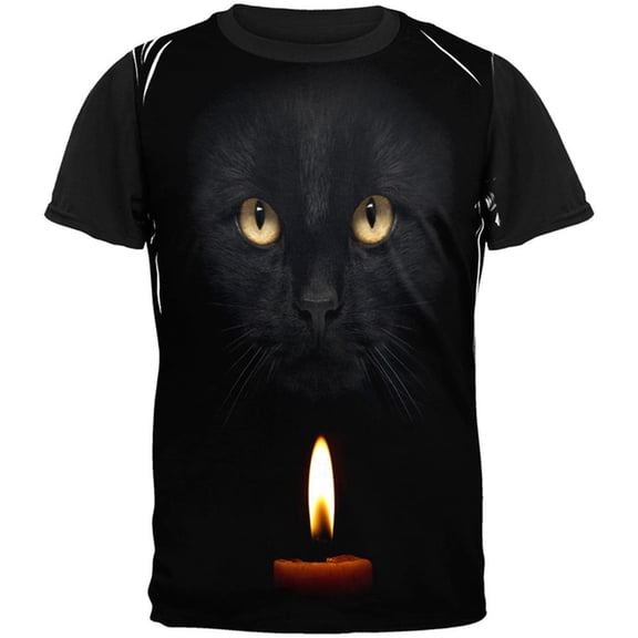 Halloween Black Cat By Candle Light All Over Adult T-Shirt - Medium