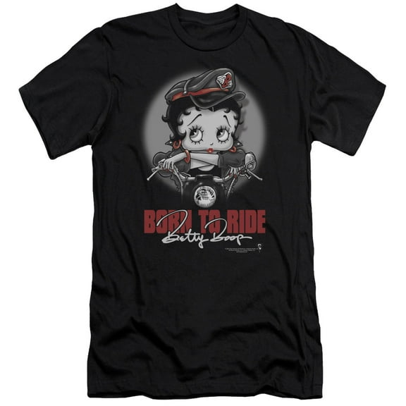 Betty Boop Born To Ride S/S Adult 30/1 T-Shirt Black
