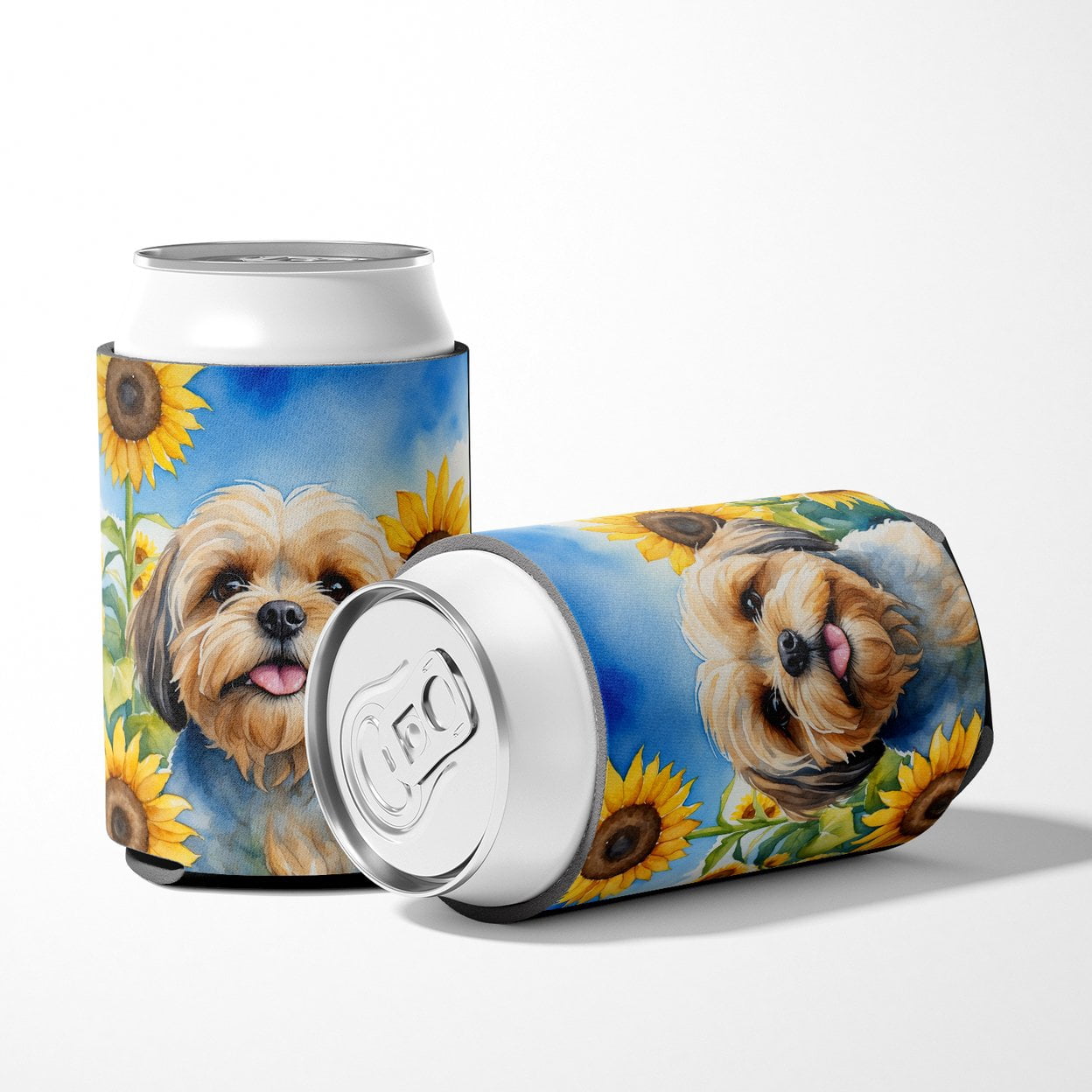 Lhasa Apso in Sunflowers Can or Bottle Hugger 3 in x 5 in