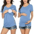 thumbnail image 2 of Zwiiyzr Womens Pregnant Nursing Tops Color Round Neck Short Sleeve Breastfeeding Blouse Maternity Clothes Blue, 2 of 8