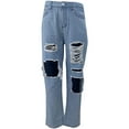 thumbnail image 5 of Women Y2k Ripped Jeans High Waisted Straight Wide Leg Baggy Distressed Denim Pants Loose Boyfriend Jeans Streetwear, 5 of 7