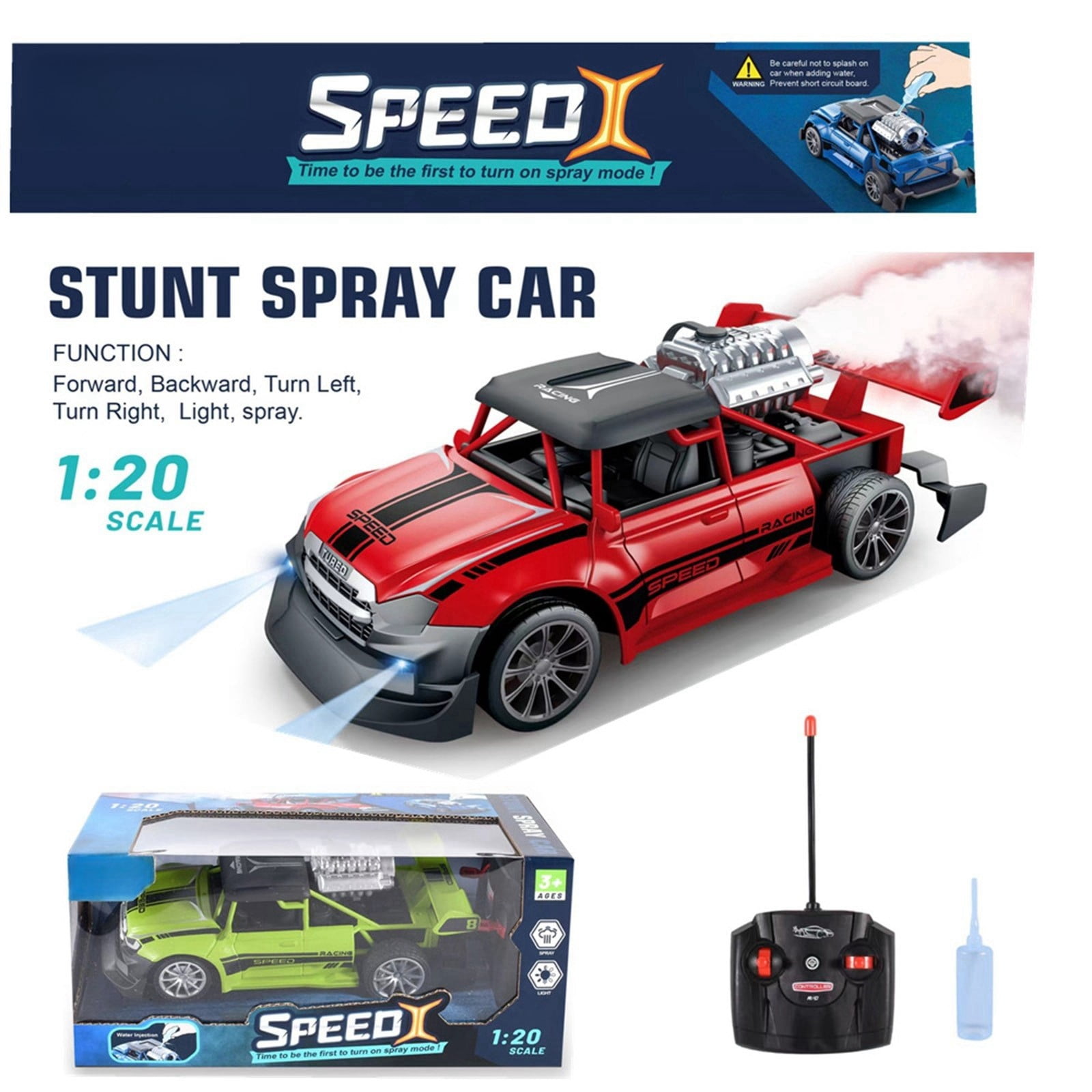 SPOORYYO High-speed Remote Control Car with Water Spray and Drift Features, 2.4Ghz Control, Powerful Motor, Stunt Tires, 360° Rotation, Cool Lights
