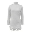 thumbnail image 5 of Perfectbot Women's Bodycon Sweater Dress - Mock Neck Long Sleeve Fringe Hem Mini Dresses Vacation Outfit, 5 of 5