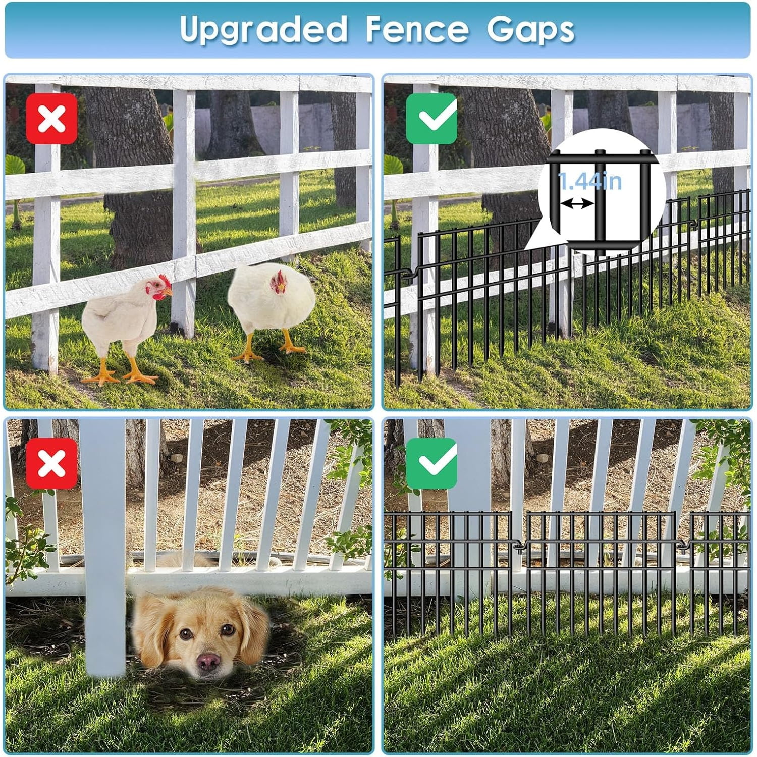 37ft (L) X 13in (H) Garden Animal Barrier Fence, 26 Pack No Dig Dog Fence Border, 1.44in Gap Decorative Fences, Rustproof Metal Wire Garden Border Fence for Dog, Rabbits Ground Stakes