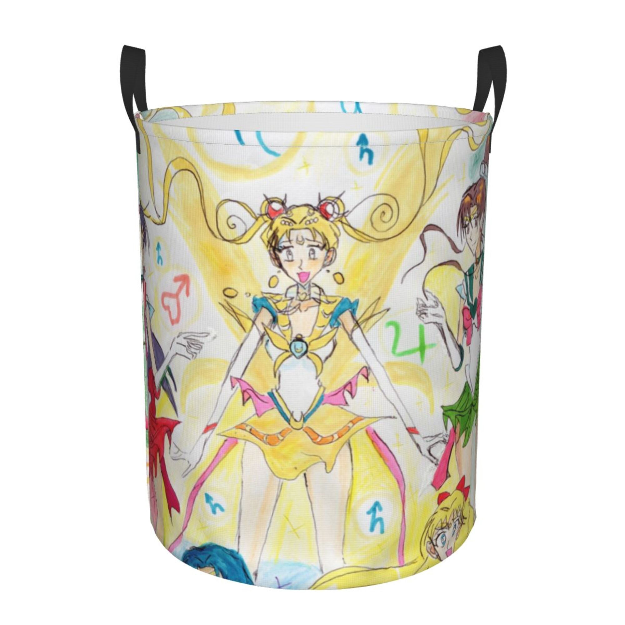 XMXY Round Laundry Basket Organizer, Cartoon Anime Girls Waterproof