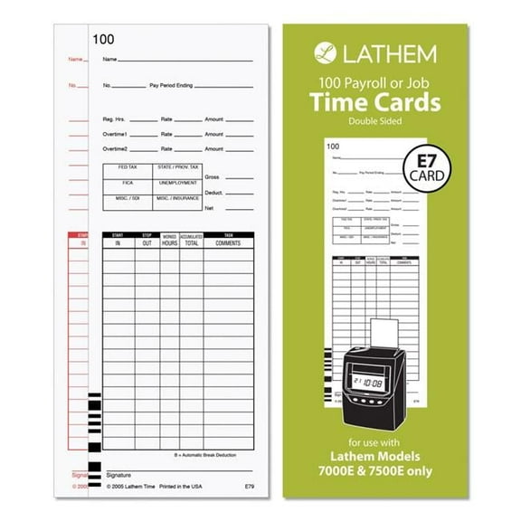 3.38 x 8.78 in. Time Clock Cards for  7000E-7500E Two Sides