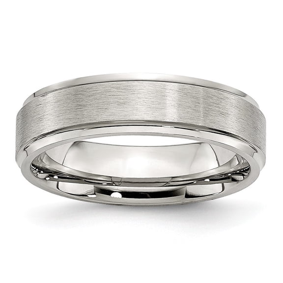 Stainless Steel Grooved Edge 6mm Brushed and Polished Band Ring - Size 9