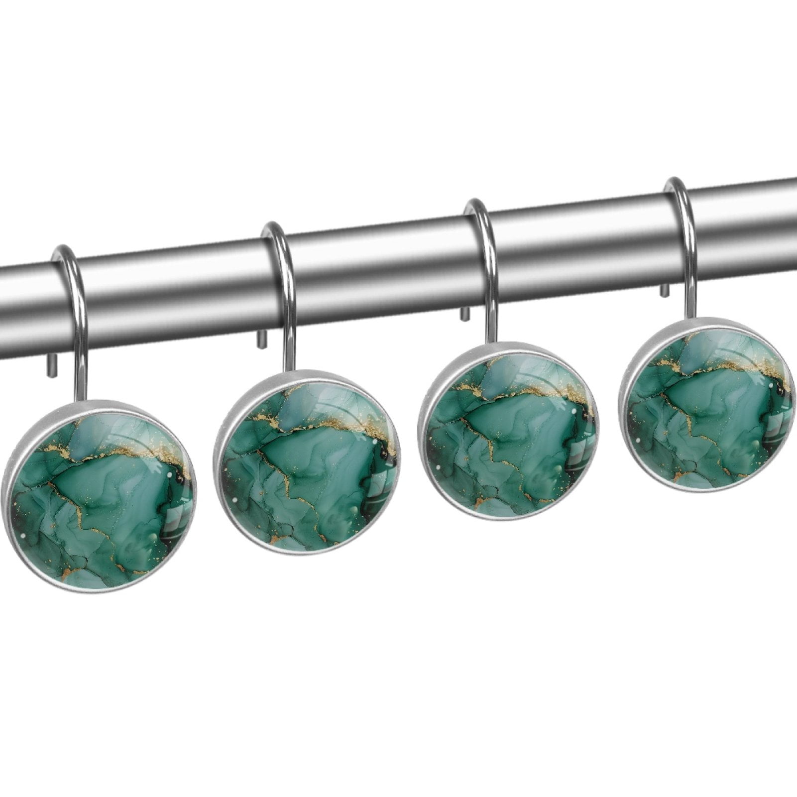 HemaKayy 12 Pcs Decorative Marble Shower Curtain Hooks - Rust Proof & Durable Stainless Steel Rings for Bathroom Decor | Easy to Install and Glide | Perfect Decoration & Gift - Light Green Gold