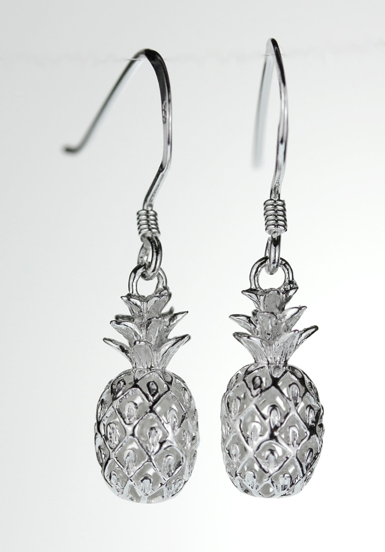 R.H. Jewelry Sterling Silver 3D Pineapple Hawaiian Earrings