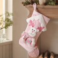 thumbnail image 3 of Large Pink Christmas Stocking with 3D Plush Reindeer Figure, 16.54in Xmas Hanging Ornament Shiny Gift Bag with Rope for Holiday and Party, 3 of 4
