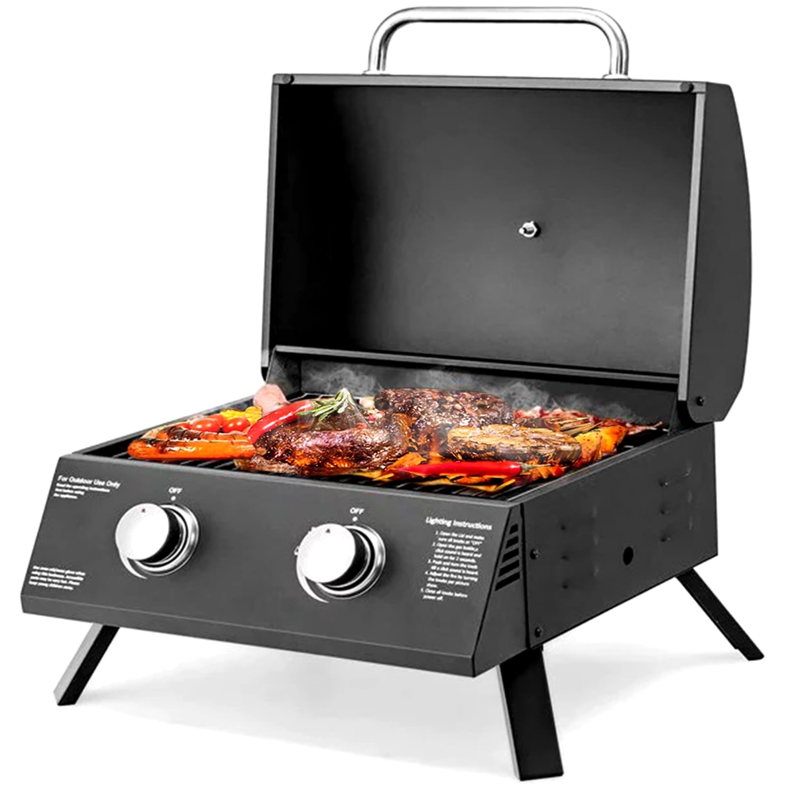 Vebreda 2 Burner Portable Gas Grill Stainless Steel Propane Grill, Black Camping Grill