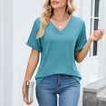 thumbnail image 4 of Annhoo Short Sleeve Shirts for Women Summer Elegant V Neck Plain Tshirt Basic Solid Color Business Casual Tops, 4 of 5