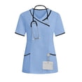 thumbnail image 6 of Brglopf Scrub Tops for Women Soft V-Neck Wrap Scrubs Blouse Stretchy Short Sleeve Uniform Nursing Work Shirts with Pockets(Light Blue,M), 6 of 9