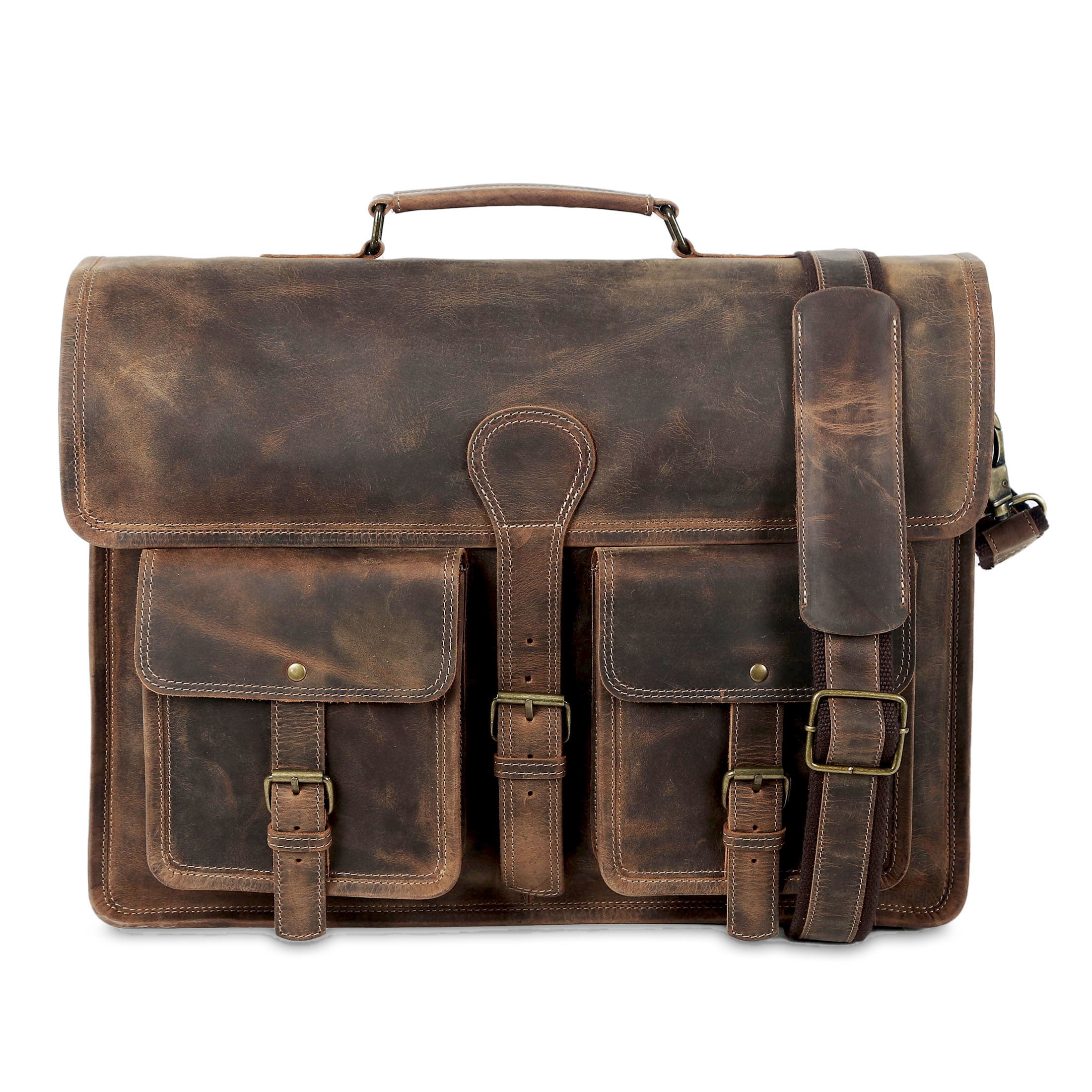 18-Inch Leather Laptop Messenger Bag for Men & Women – Vintage Office Briefcase Satchel with Shoulder Strap for Work & Travel