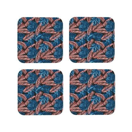 

Leather Coasters with Heat-resistant for Drinks Hawaiian Style Leaves Cup Coasters Cup Pad Mat for Tabletop Protection Coffee Table Office Desk and Housewarming Gift