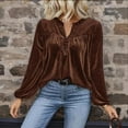 thumbnail image 5 of Velvet Shirts for Women Pleated Blouses Fashion V-Neck Button Dwon Dressy Casual Loose Tops for Holiday Party Business Work Tops Loose Fit Shirts Vacation Outfits, 5 of 6
