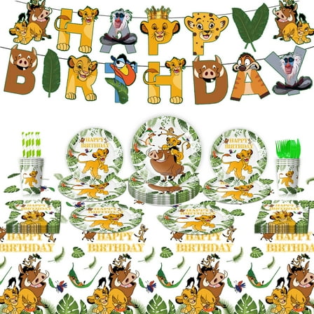The Lion King Birthday Party Supplies with Banner, Tablecover, Plates, Napkins