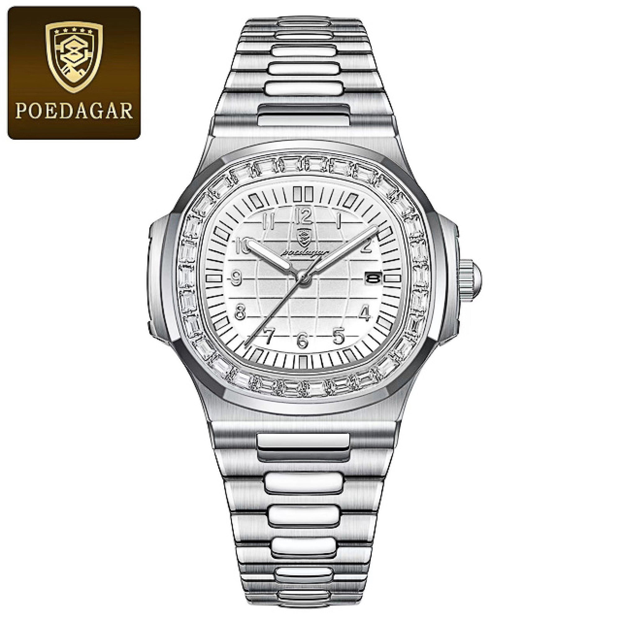 POEDAGAR Men Luxury White Diamond Quartz Fashion Stainless  display picture 1