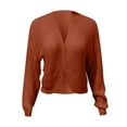 thumbnail image 4 of PMVFHDE Women's Solid Color Long Sleeve Short Length Front Open Shoulder Wrap Knit Cardigan Sweater Brick Red,XL, 4 of 4
