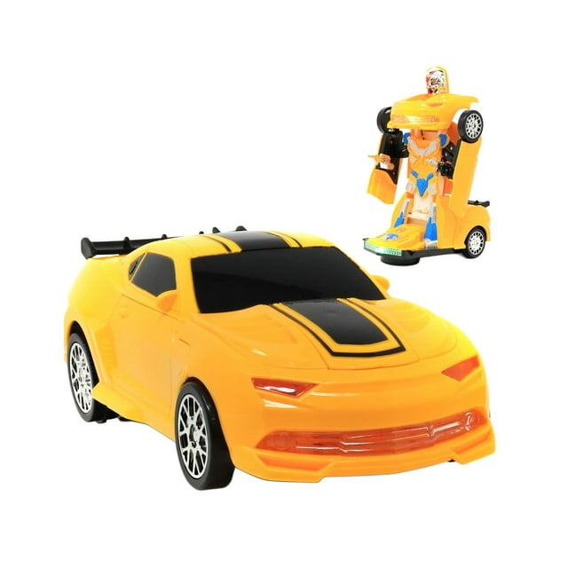 Carro Robot Transformer Amarillo Camaro Con Luz Juguete Niños Regalo