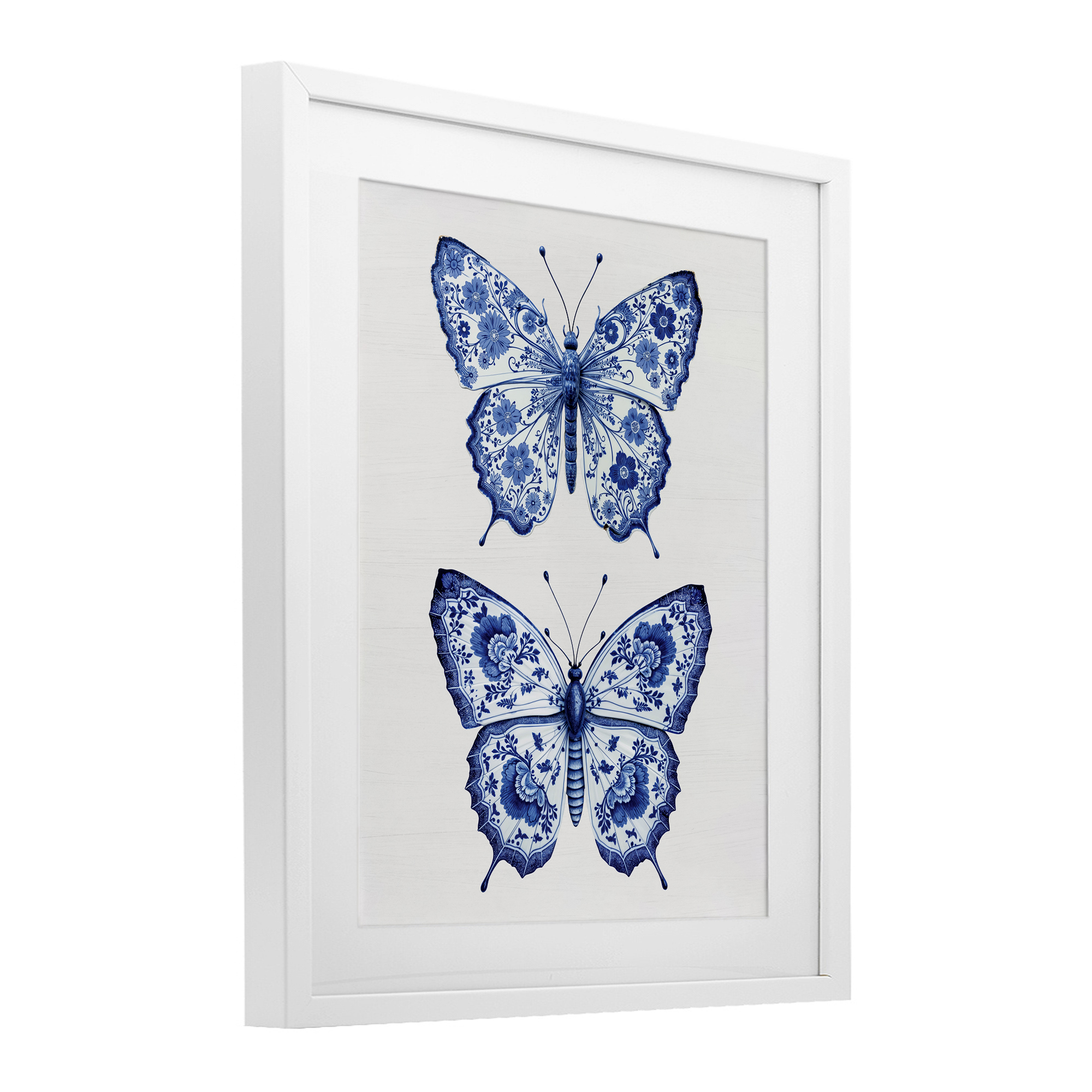 Ornate Toile Pattern Butterflies White Framed Print Under Glass, design by Lettered and Lined