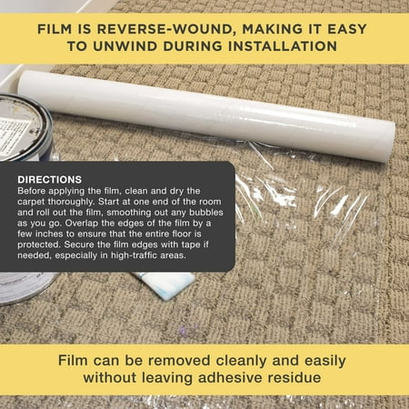 Dura-Gold Carpet Protection Film, 24-inch x 200' Roll - Clear Self Adhesive Temporary Carpet Protective Covering Tape - Protect Against Foot Traffic, Paint Spills, Dust, Construction Debris, Moving