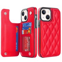 Feishell Back Wallet Case for iPhone 13, RFID Blocking Premium PU Leather Flip Cover with Card Slots Holder Magnetic Buttons TPU Bumper Shockproof Case for iPhone 13, Red