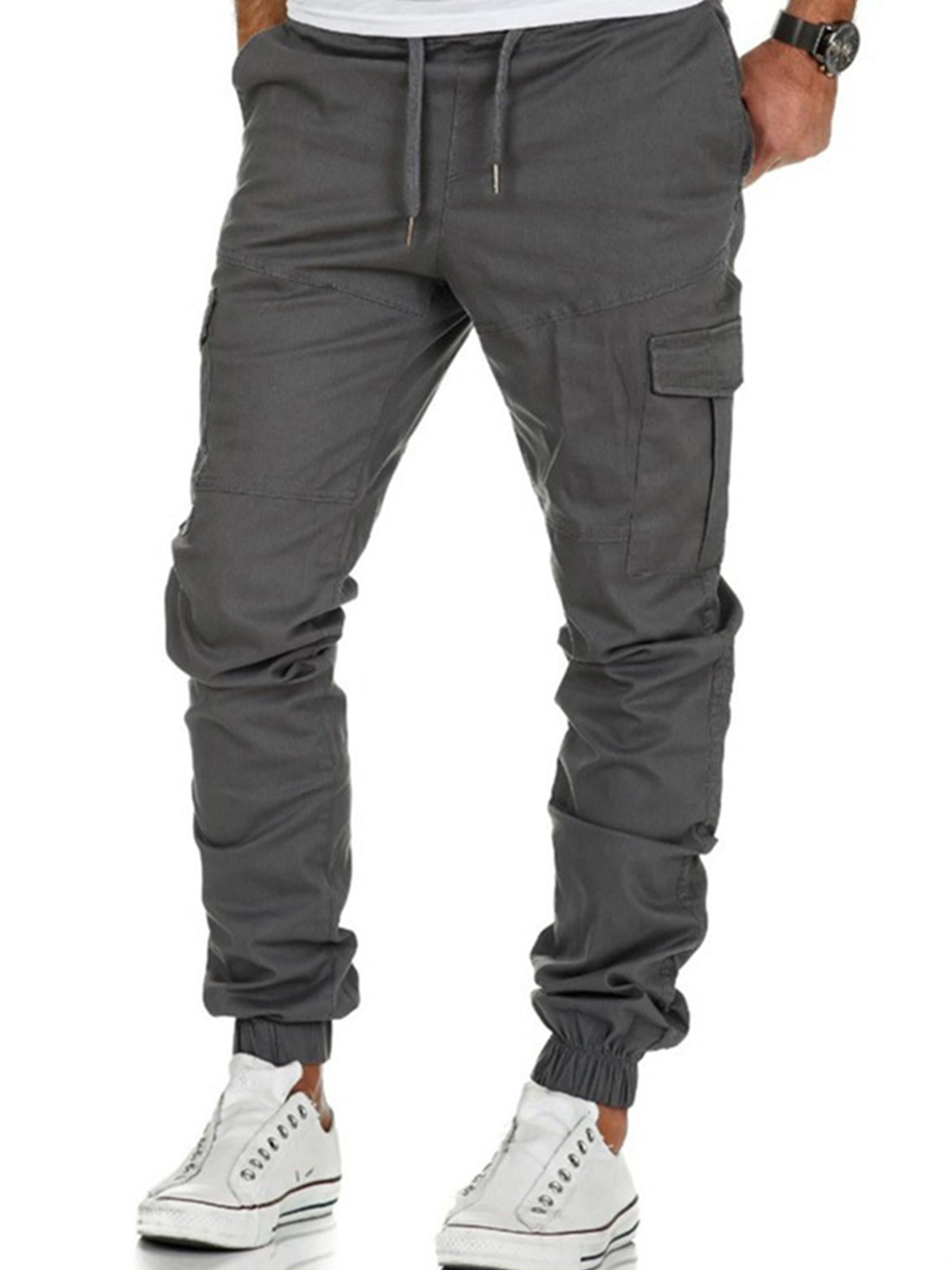 DYMADE Men's Slim Fit Casual Drawstring Solid Cargo Pants with Pocket ...