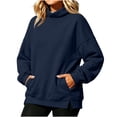 thumbnail image 2 of Nfurl Womens Sweatshirts Trendy Turtleneck Long Sleeve Sweatshirts with Pockets Loose Fit Casual Oversized Sweatshirt Navy,XL, 2 of 4