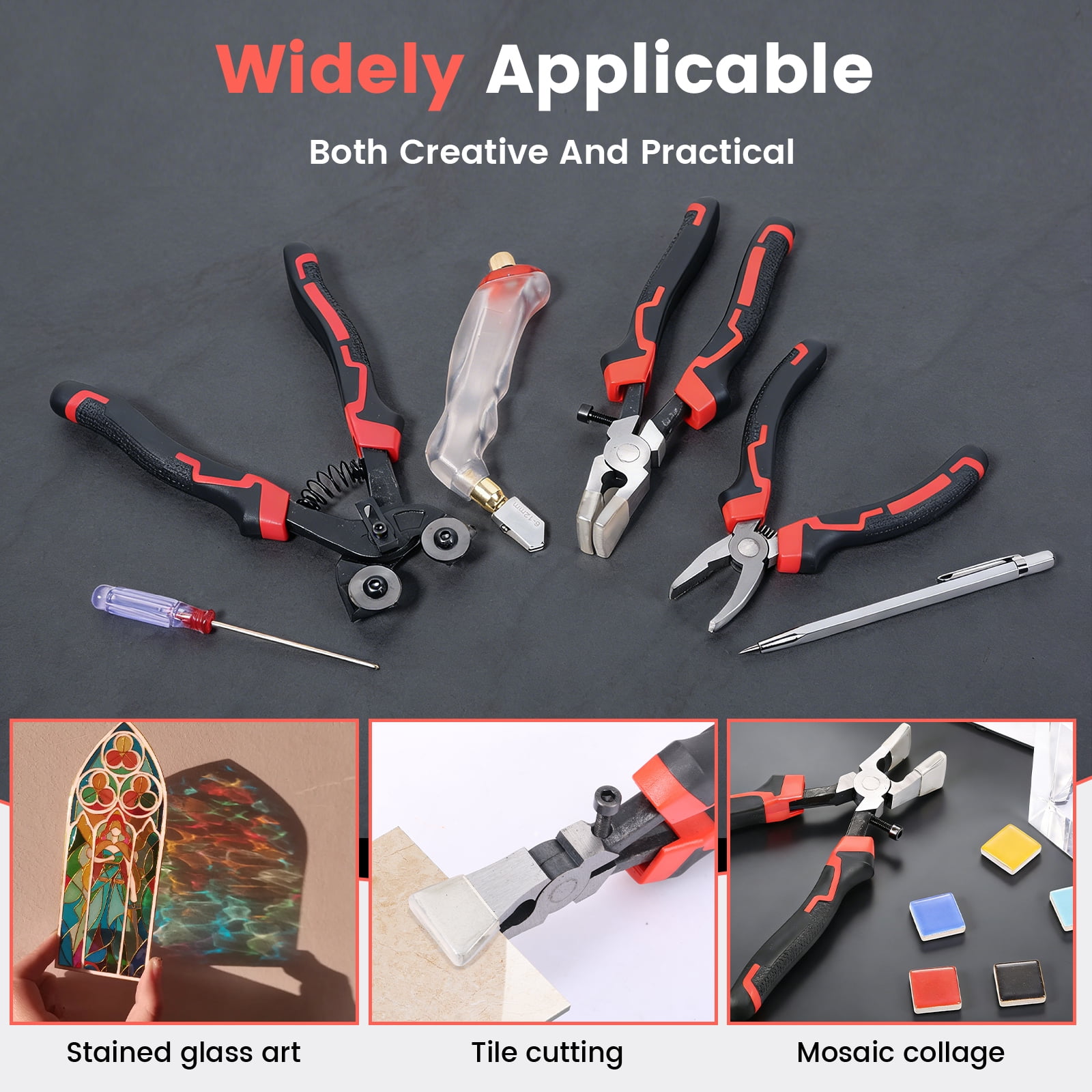 TMWEFUSC 12Pcs Glass Cutter Set Professional Glass Breaker and Running Pliers Set with 3 Cutting Heads Drip Tube for Mosaic Tiles Mirror