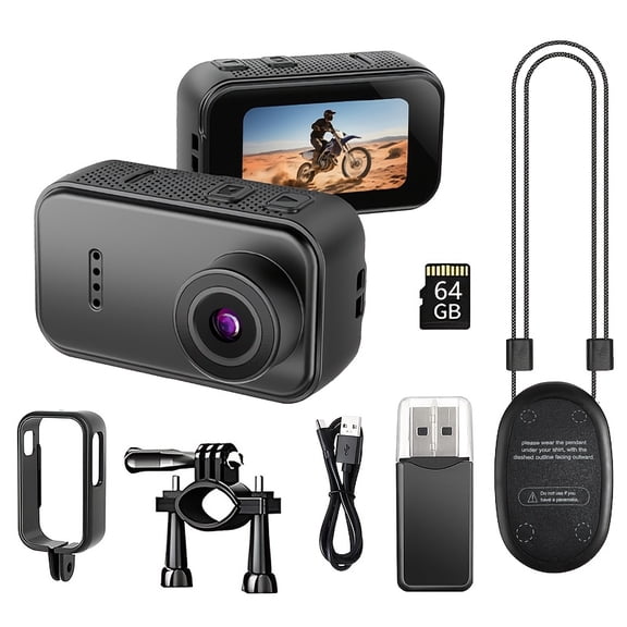 4K Thumb Action Camera, Mini Body Camera with Spring Clip, Portable Wearable POV Camcorder, 64GB Memory Card Included, Hands-Free Recording, Install Anywhere for Bicycle & Motorcycle Helmet