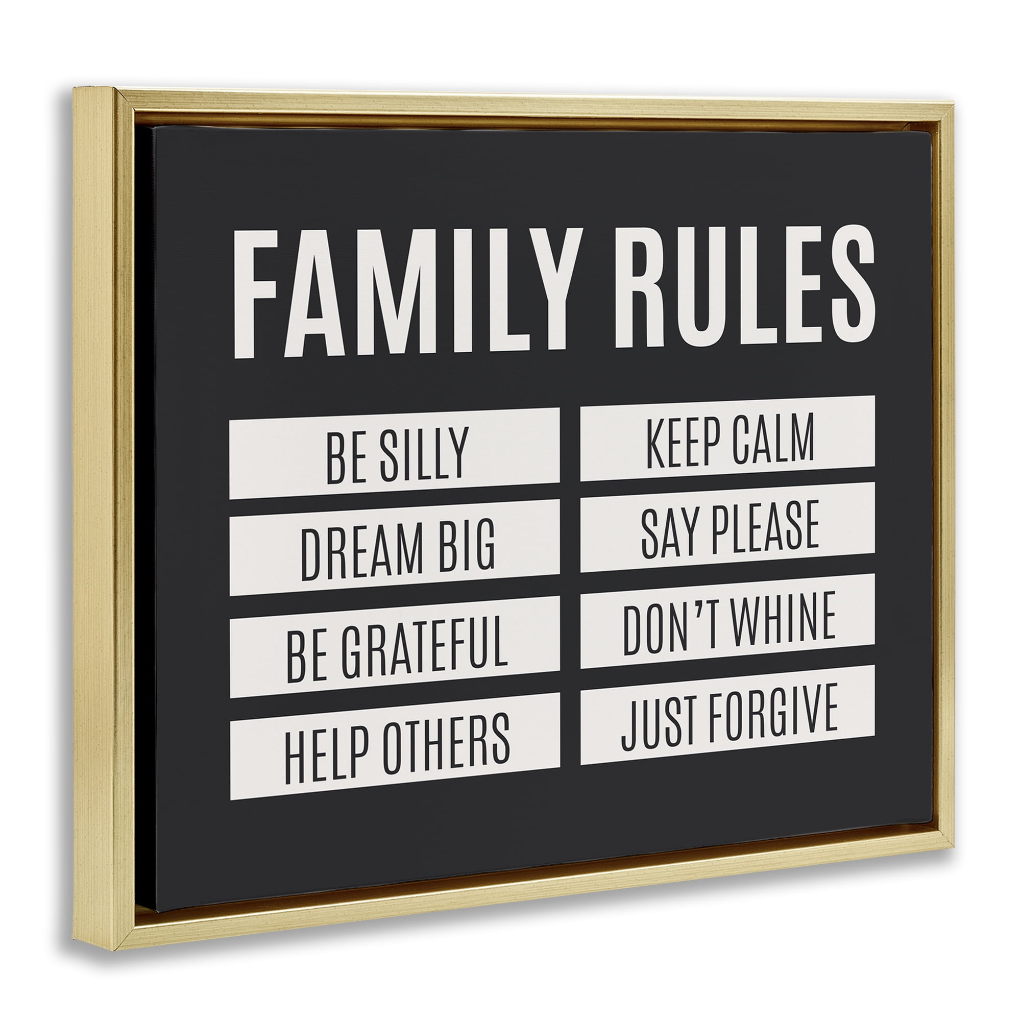 Stupell Industries Family Rules Simple Black Gold Framed Floater Canvas Wall Art, design by SD Graphics Studio