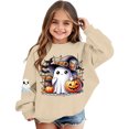 thumbnail image 3 of Tfken Girls Halloween Sweatshirt Ghost Pumpkin Graphic Print Pullover Crew Neck Long Sleeve Fall Winter Soft Comfortable Casual Wear Festival Party Tops Size,3-10 Years Khaki, 3 of 4