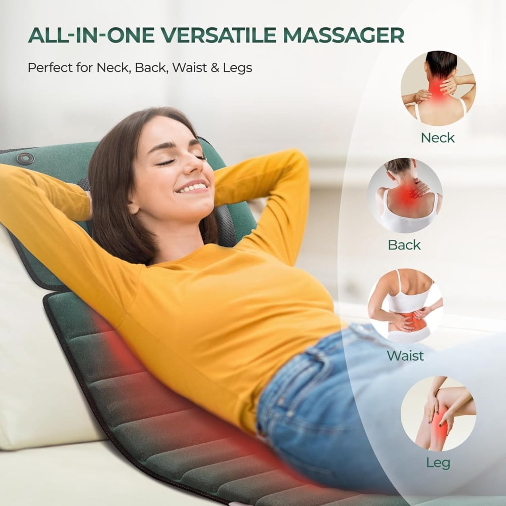 10 Vibrating Motors 9 Speed Settings Full Body Vibration Massage Mat w/ Heat, Detachable Pad for Home and Office, Green