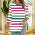 thumbnail image 6 of Riecok Womens 3/4 Sleeve T Shirts Crewneck Striped Printed Tunic Tops Casual Basic Pleated Blouses Watermelon Red XL, 6 of 7