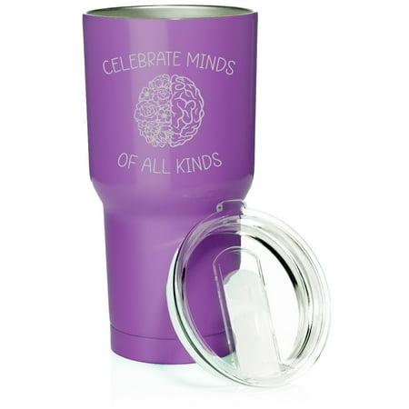 

Smooth Body Tumbler Stainless Steel Vacuum Insulated Travel Mug Cup Gift Celebrate Minds Of All Kinds Neurodiversity Autism Awareness (30 oz Purple)