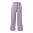 thumbnail image 4 of Rggeeun Womens Pants Solid Color Elastic High Waist Wide Leg Ankle Length Soft Relaxed Fit With Adjustable Sashes Belt & Side Pockets For Summer Gym Elegant Bottoms,Purple,Xxxl, 4 of 5