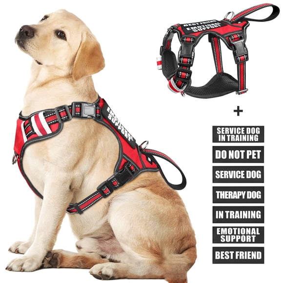 Chaleco para perros de servicio WINSEE, arnés sin tirones con 7 parches, rojo