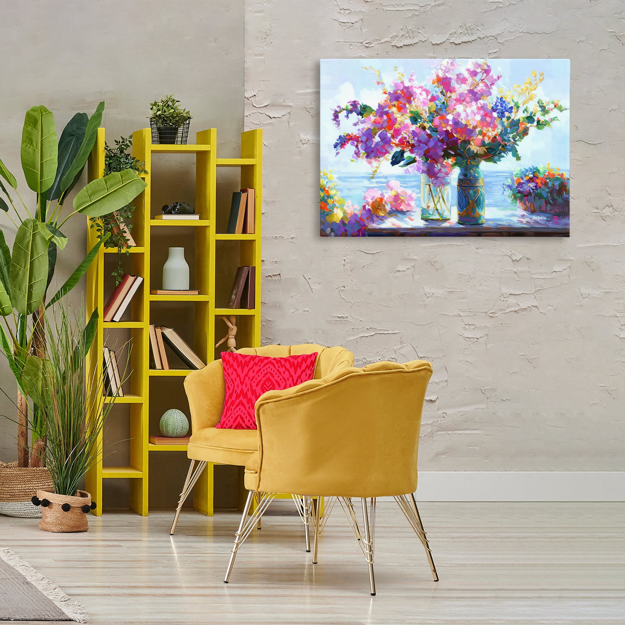 Stupell Industries Ocean Breeze Blossoms Botanical & Floral Painting Gallery Wrapped Canvas Art Print Wall Art, 36 x 24