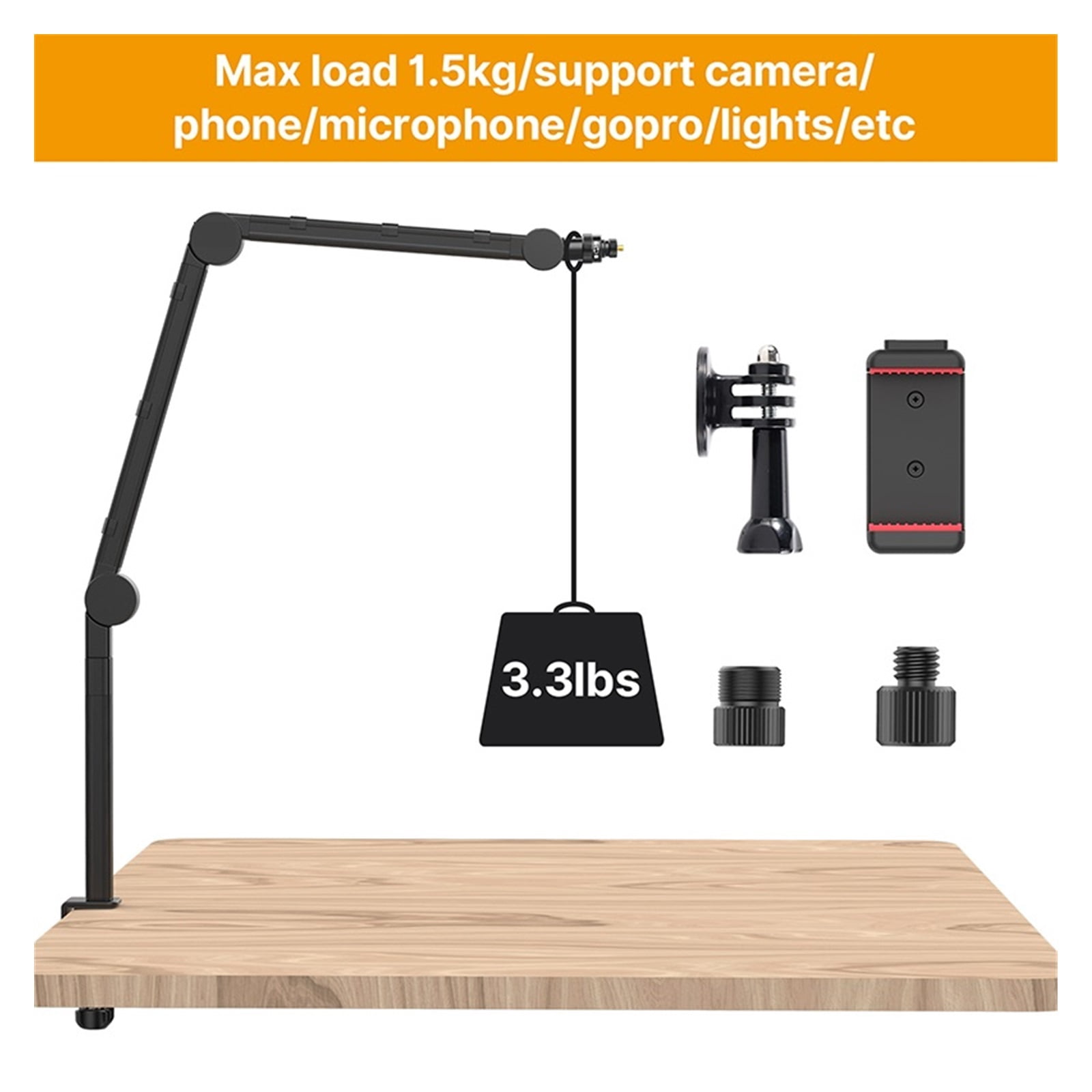Microphone Boom Arm Stand Heavy Duty Adjustable DSLR Camera Smartphone Microphone Stand Mount ,Long Lasting