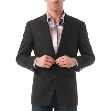 Worsted Wool Blazer - Big Men's Black Textured Color Flecked Wool Blend Blazer
