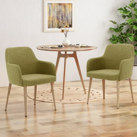 Noble House Alton Green Fabric Dining Chair with Metal Legs with Wood Finish (Set of