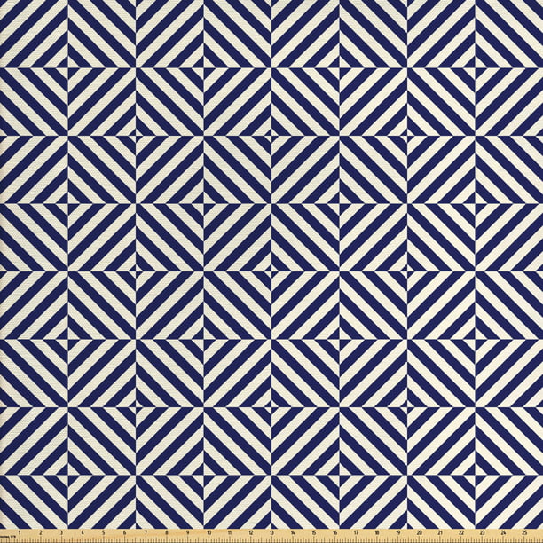 Navy Blue Fabric By The Yard Symmetrical And Asymmetrical Geometric Pattern Design Image Upholstery For Dining Chairs Home Decor Accents Pale Dark Ambesonne Com - Navy Blue Home Decor Fabric